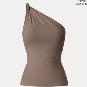 OGL EcoSkinKiss Brown Side-Ruched One-Shoulder Brami Top